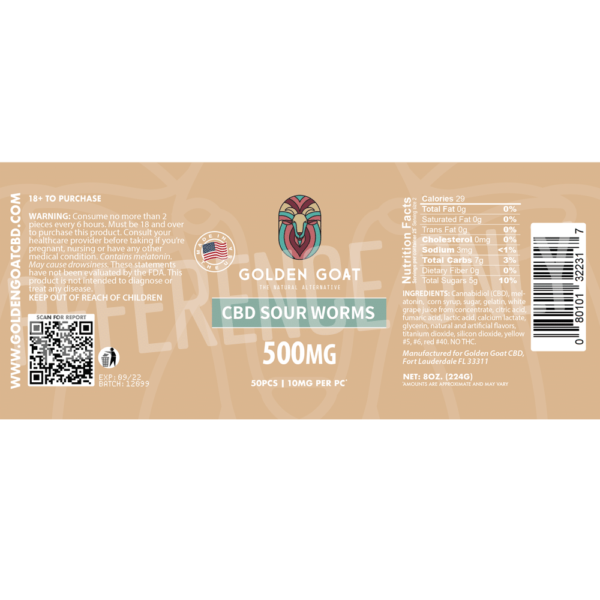 WATERMARKED label Sour Worms 500mg